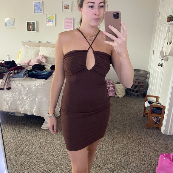 NWOT Brown Bodycon Dress - Picture 2 of 5